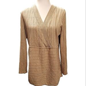 Style & Co Faux Wrap V-neck Gold Metallic Sweater Size 3X